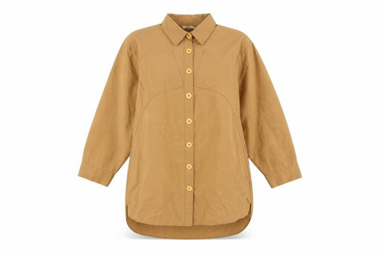 Riva Women Brown Button-Up Relaxed Cotton Blend Shirt XS