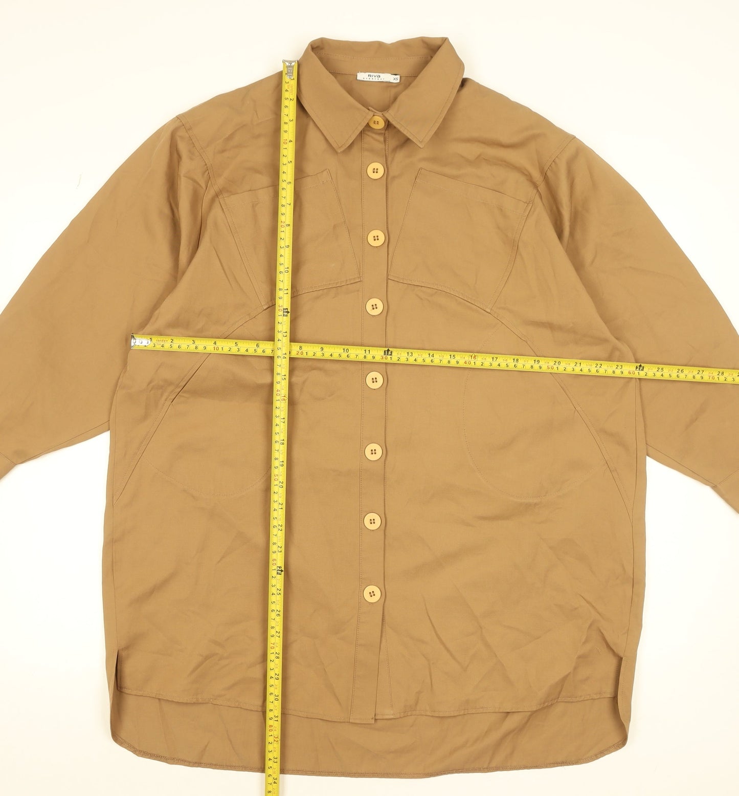 Riva Women Brown Button-Up Relaxed Cotton Blend Shirt XS