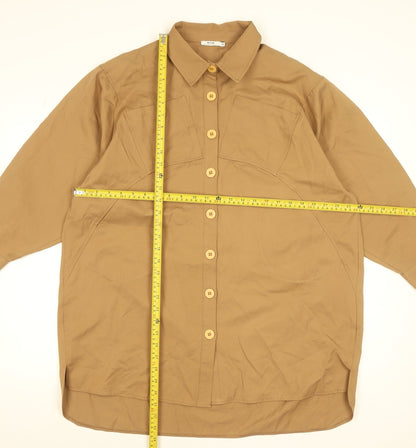 Riva Women Brown Button-Up Relaxed Cotton Blend Shirt XS