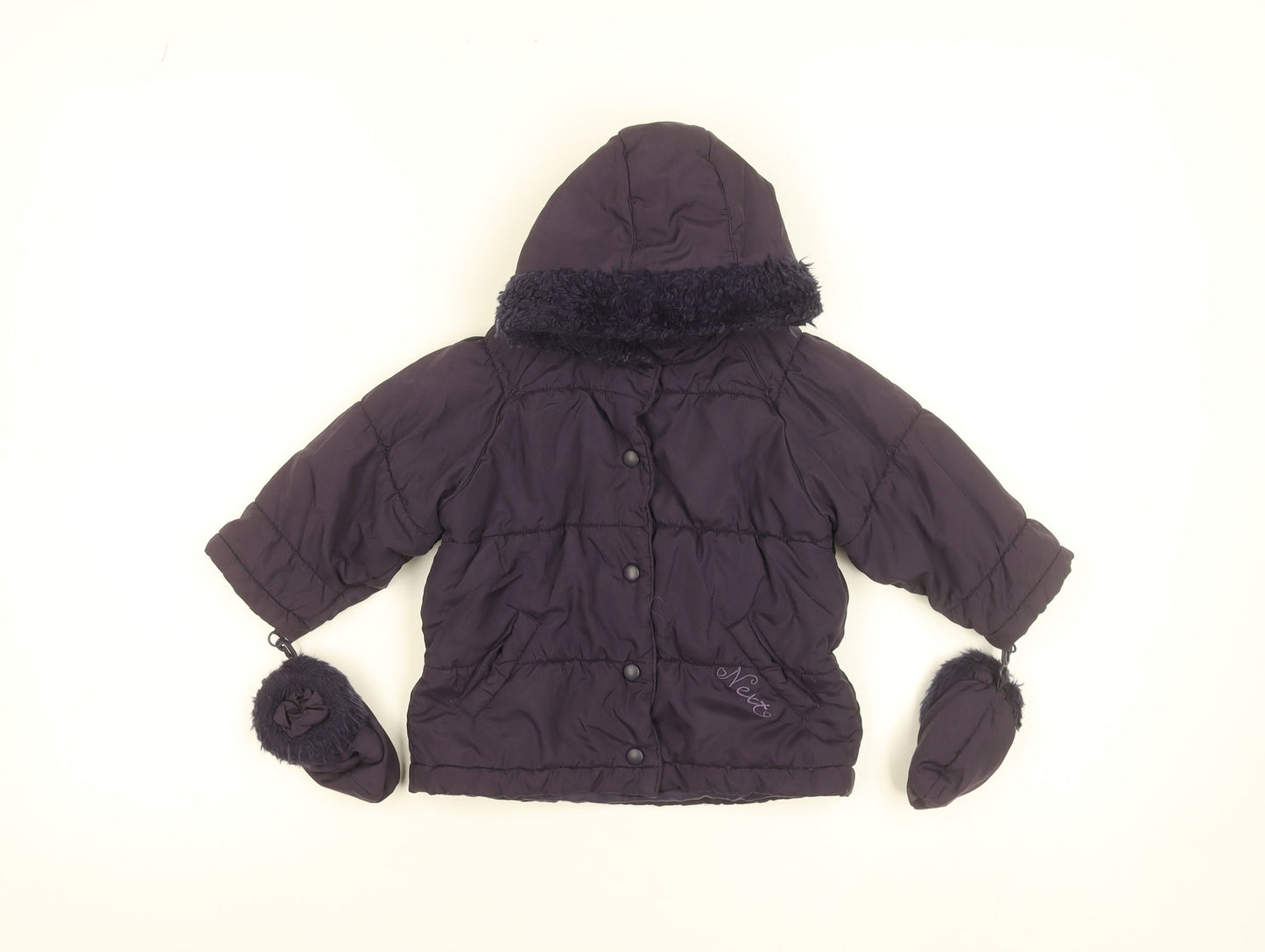 Next Unisex Baby Purple Hooded Puffer Jacket 9-12 Months Winter Coat