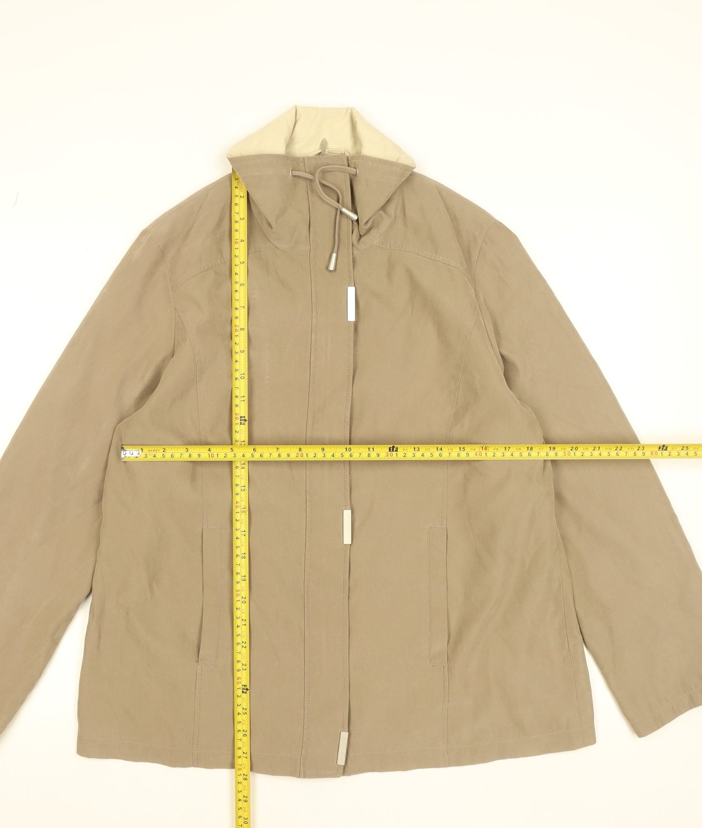 BHS Women Beige Hooded Mid-Length Rain Jacket Size 16