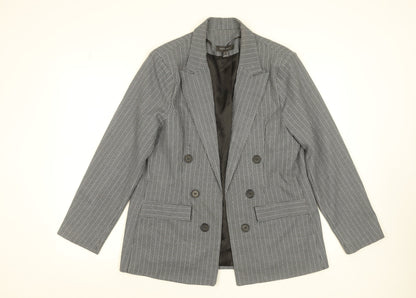 Primark Women Grey Check Blazer Size 16 Classic Business Jacket