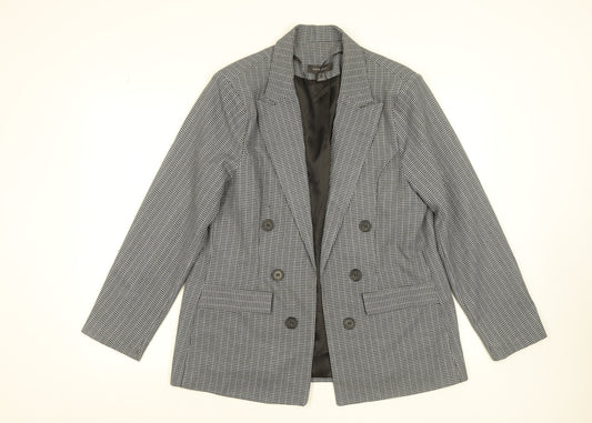 Primark Women Grey Check Blazer Size 16 Classic Business Jacket