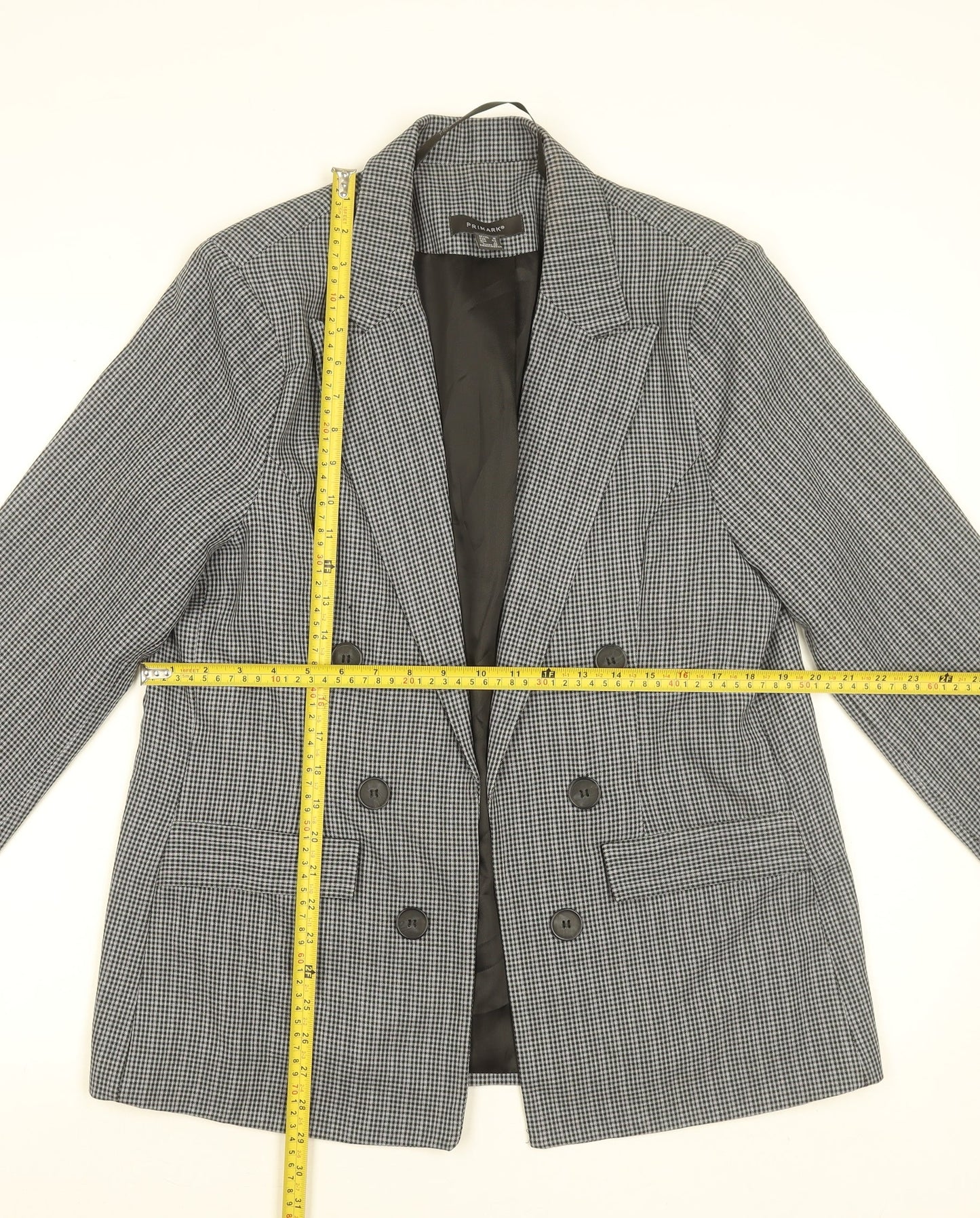 Primark Women Grey Check Blazer Size 16 Classic Business Jacket