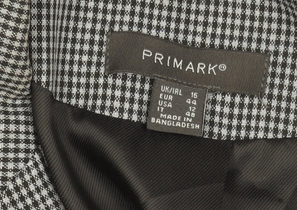 Primark Women Grey Check Blazer Size 16 Classic Business Jacket