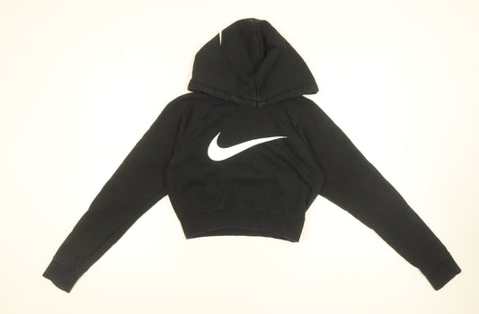 Nike Womens Black XS Cropped Hoodie Cotton Blend Pullover