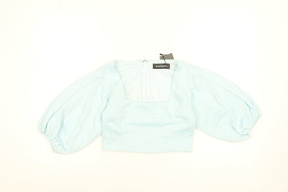 WANDERDOLL Women Blue Cropped Puff Sleeve Blouse Size L