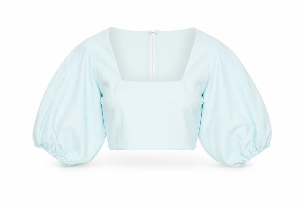 WANDERDOLL Women Blue Cropped Puff Sleeve Blouse Size L