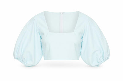 WANDERDOLL Women Blue Cropped Puff Sleeve Blouse Size L