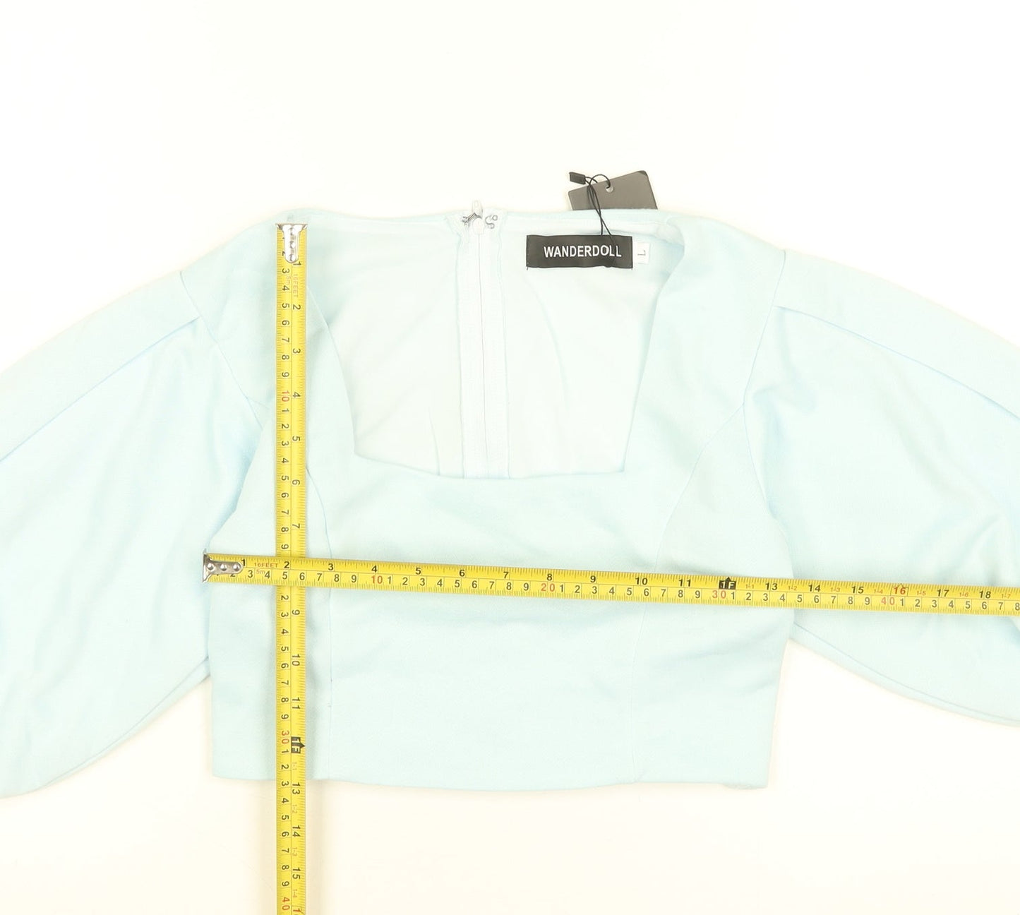WANDERDOLL Women Blue Cropped Puff Sleeve Blouse Size L