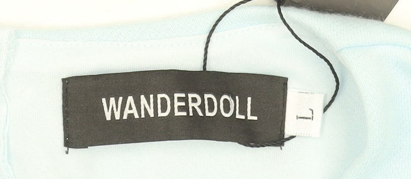 WANDERDOLL Women Blue Cropped Puff Sleeve Blouse Size L