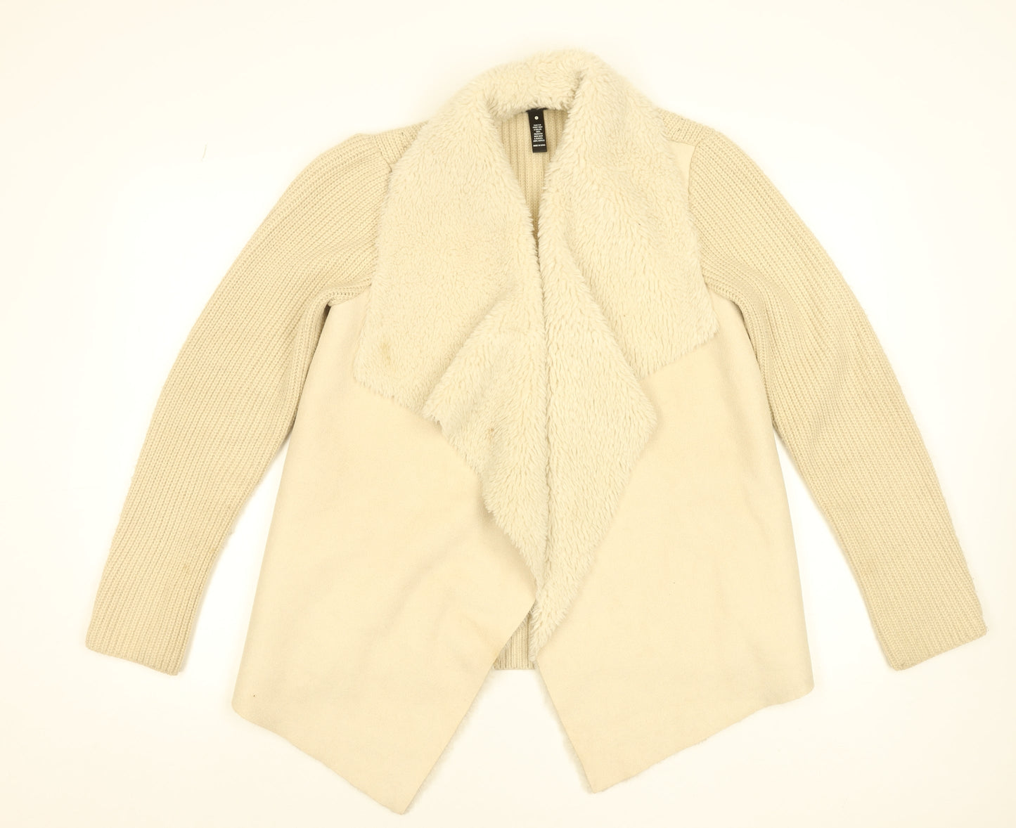 Aqua Women Beige Faux Fur Knit Cardigan Small Winter Wrap