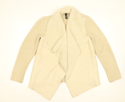 Aqua Women Beige Faux Fur Knit Cardigan Small Winter Wrap