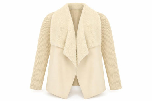 Aqua Women Beige Faux Fur Knit Cardigan Small Winter Wrap