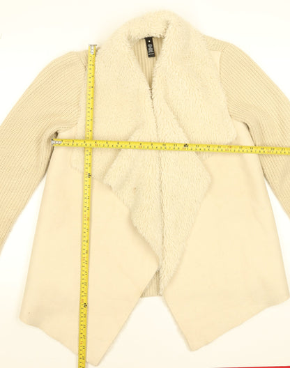 Aqua Women Beige Faux Fur Knit Cardigan Small Winter Wrap