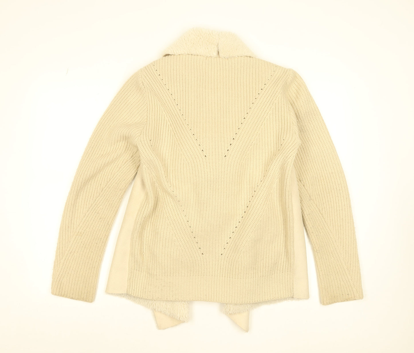 Aqua Women Beige Faux Fur Knit Cardigan Small Winter Wrap