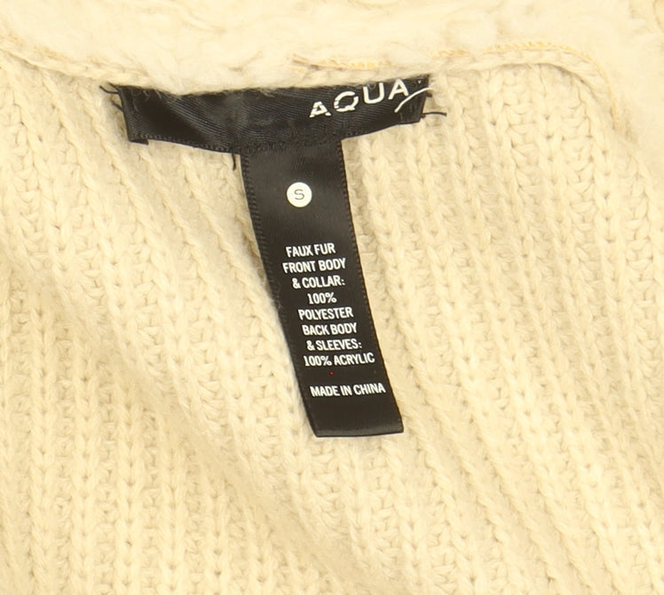 Aqua Women Beige Faux Fur Knit Cardigan Small Winter Wrap