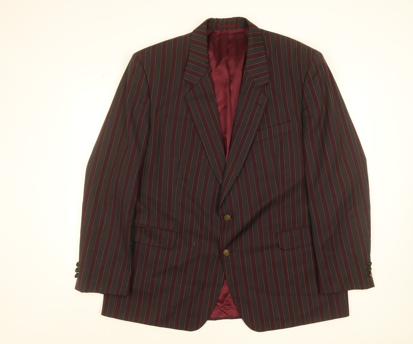 Men's Burgundy Pinstripe Blazer Jacket Size 48 Regular Classic Fit