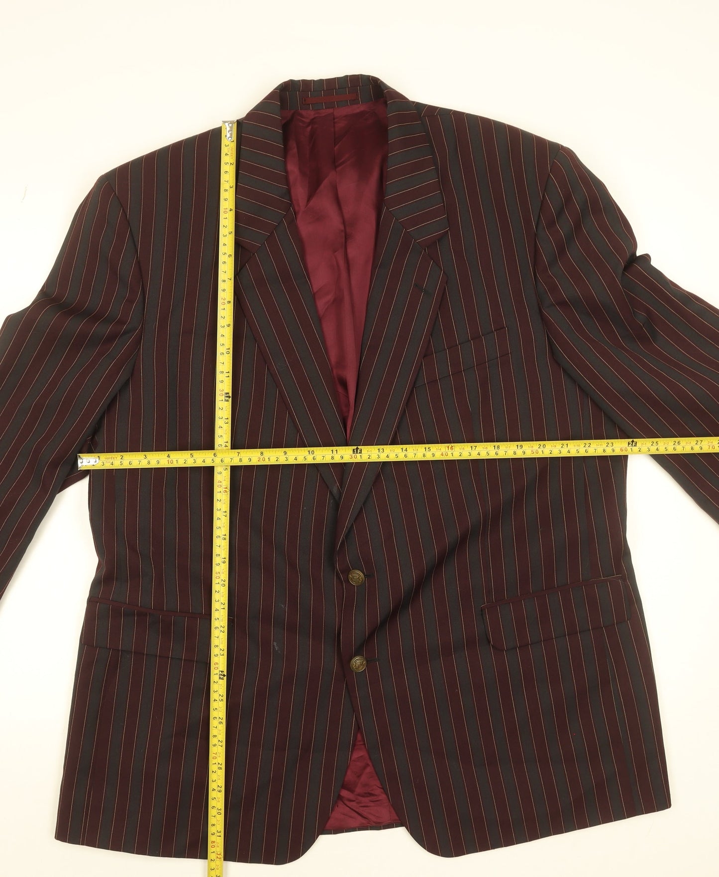 Men's Burgundy Pinstripe Blazer Jacket Size 48 Regular Classic Fit