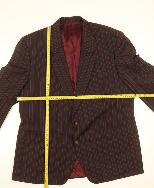Men's Burgundy Pinstripe Blazer Jacket Size 48 Regular Classic Fit