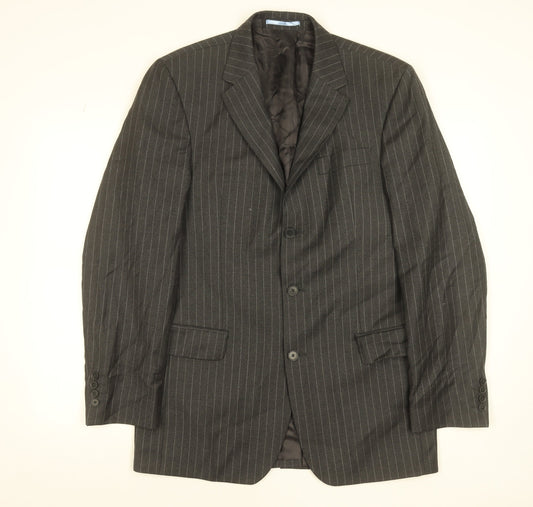 Next Men's Grey Pinstripe Wool Blazer Jacket 40L Regular Fit