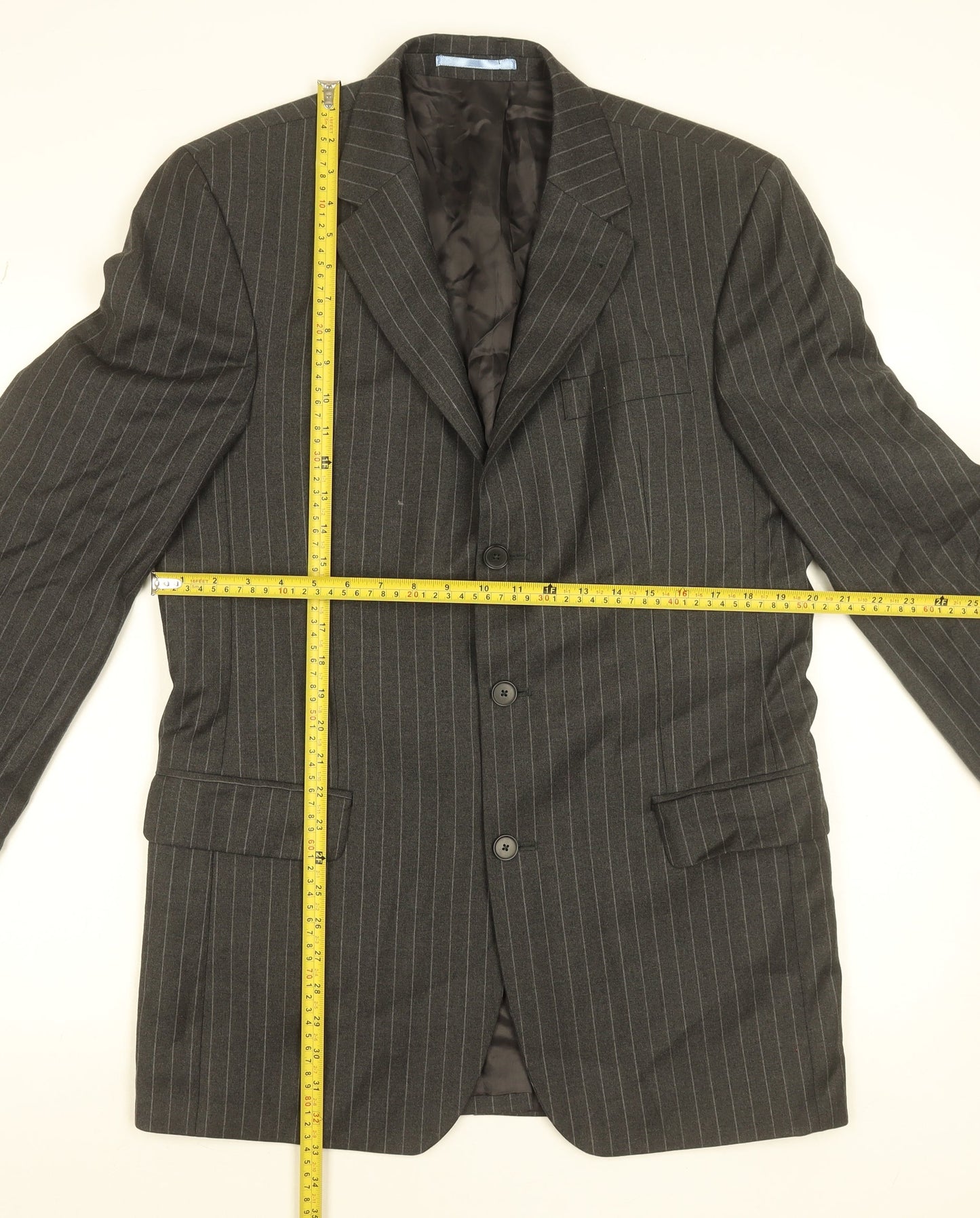 Next Men's Grey Pinstripe Wool Blazer Jacket 40L Regular Fit