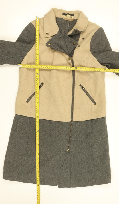 Oui Women’s Beige Grey Wool Blend Biker Coat Size 16
