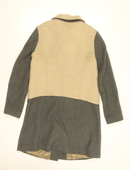 Oui Women’s Beige Grey Wool Blend Biker Coat Size 16