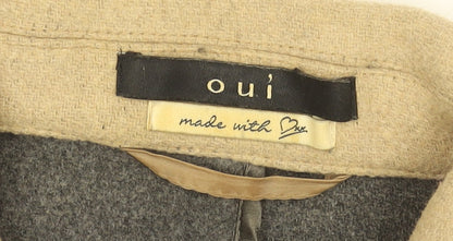 Oui Women’s Beige Grey Wool Blend Biker Coat Size 16