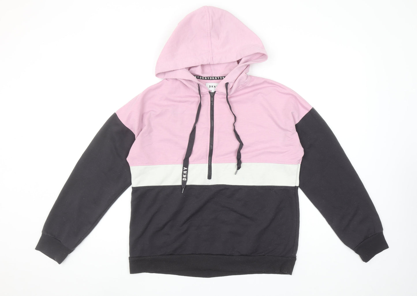 DKNY Women's Pink Colourblock 1/2 Zip Hoodie Size S