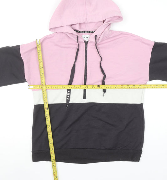 DKNY Women's Pink Colourblock 1/2 Zip Hoodie Size S