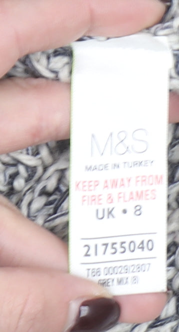 Marks and Spencer Women Grey Chunky Knit Wool Blend Pullover Jumper Size 8