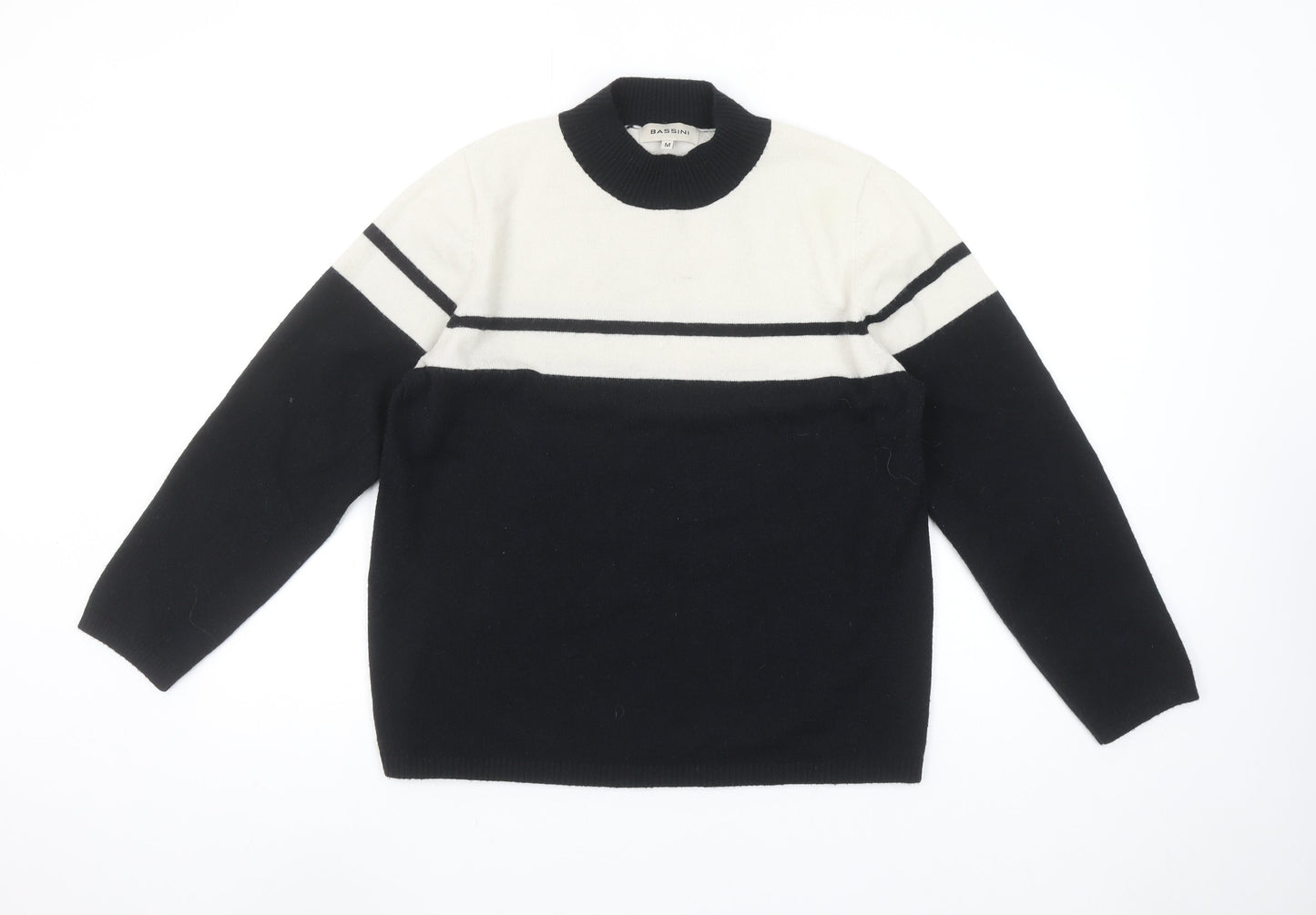 Bassini Womens Black & White Striped Crew Neck Knit Jumper M