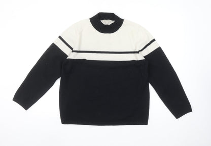 Bassini Womens Black & White Striped Crew Neck Knit Jumper M