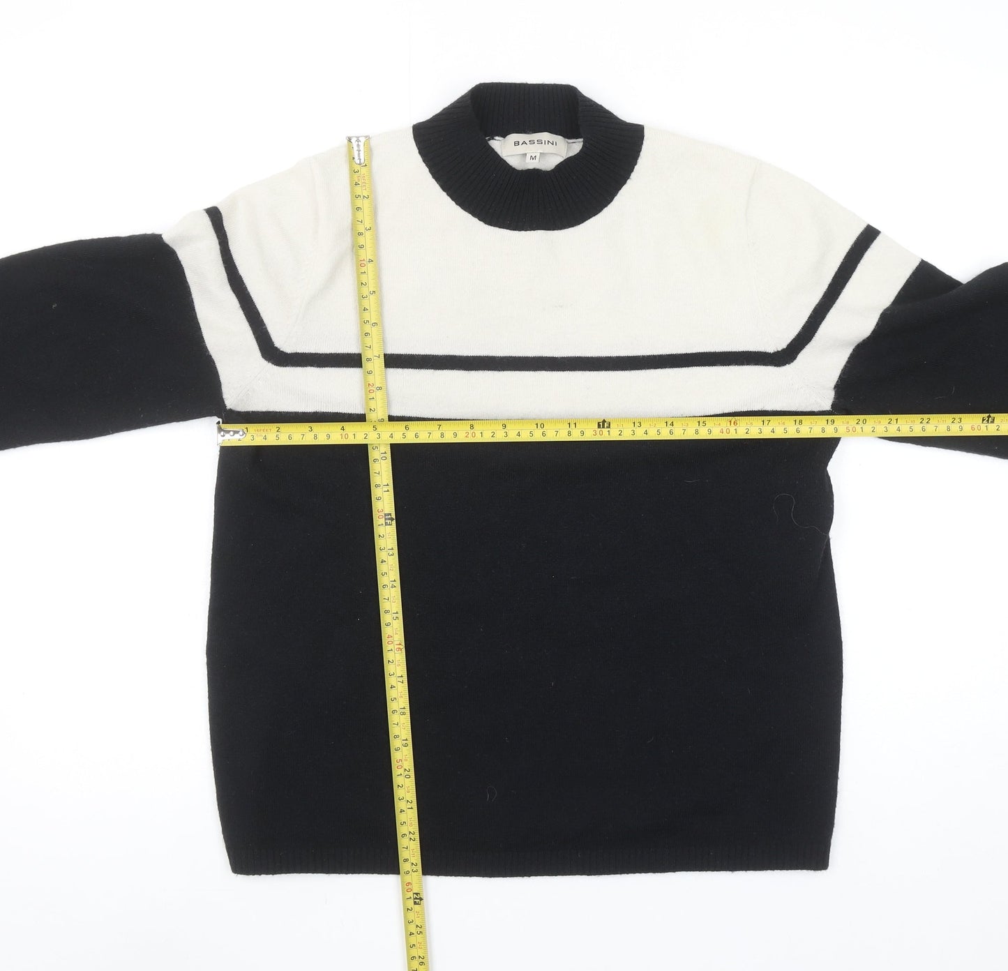 Bassini Womens Black & White Striped Crew Neck Knit Jumper M