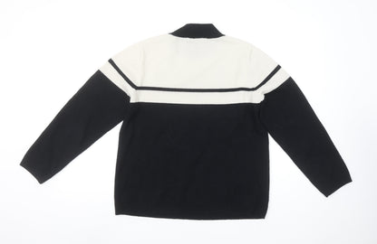 Bassini Womens Black & White Striped Crew Neck Knit Jumper M