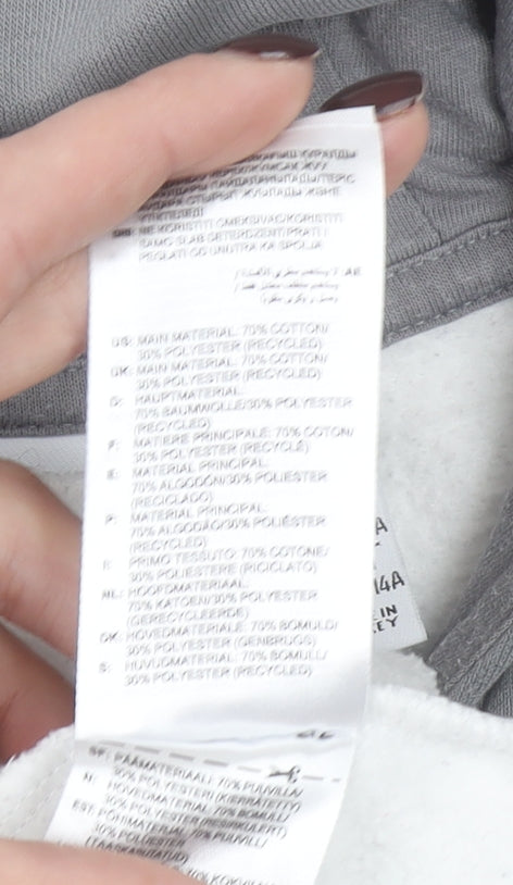 Adidas Boys White & Grey Pullover Hoodie 13-14Y Logo Print Cotton Blend