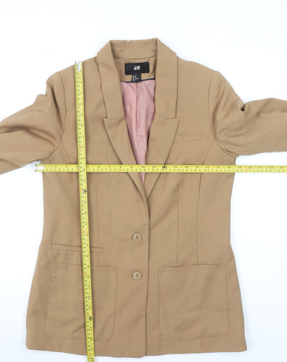 H&M Women's Brown Tailored Blazer Size 12 Regular Fit Two-Button Jacket