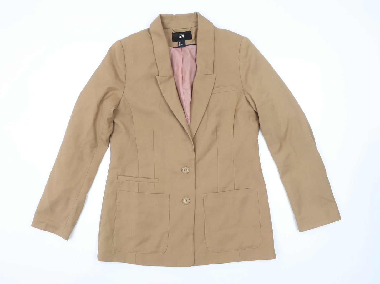 H&M Women's Brown Tailored Blazer Size 12 Regular Fit Two-Button Jacket