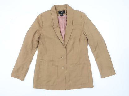H&M Women's Brown Tailored Blazer Size 12 Regular Fit Two-Button Jacket