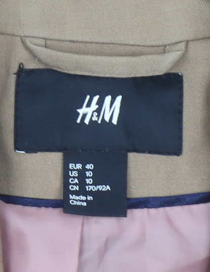 H&M Women's Brown Tailored Blazer Size 12 Regular Fit Two-Button Jacket