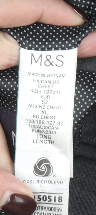 Marks and Spencer Men's Grey Wool Blend XL Long Suit Jacket