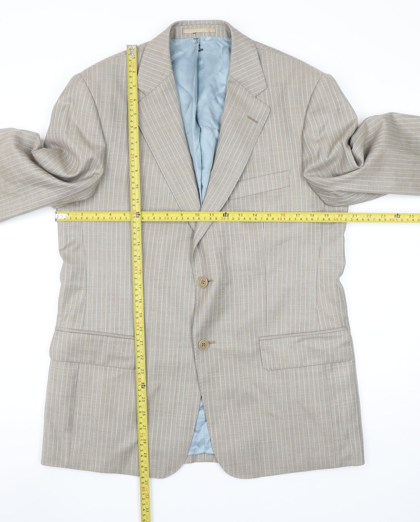 Magee Men's Beige Striped Wool Blazer Jacket 40R Classic Fit