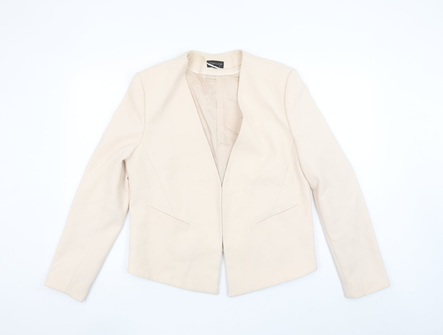 Topshop Women Beige Suit Jacket UK 16 Tailored Blazer Lined