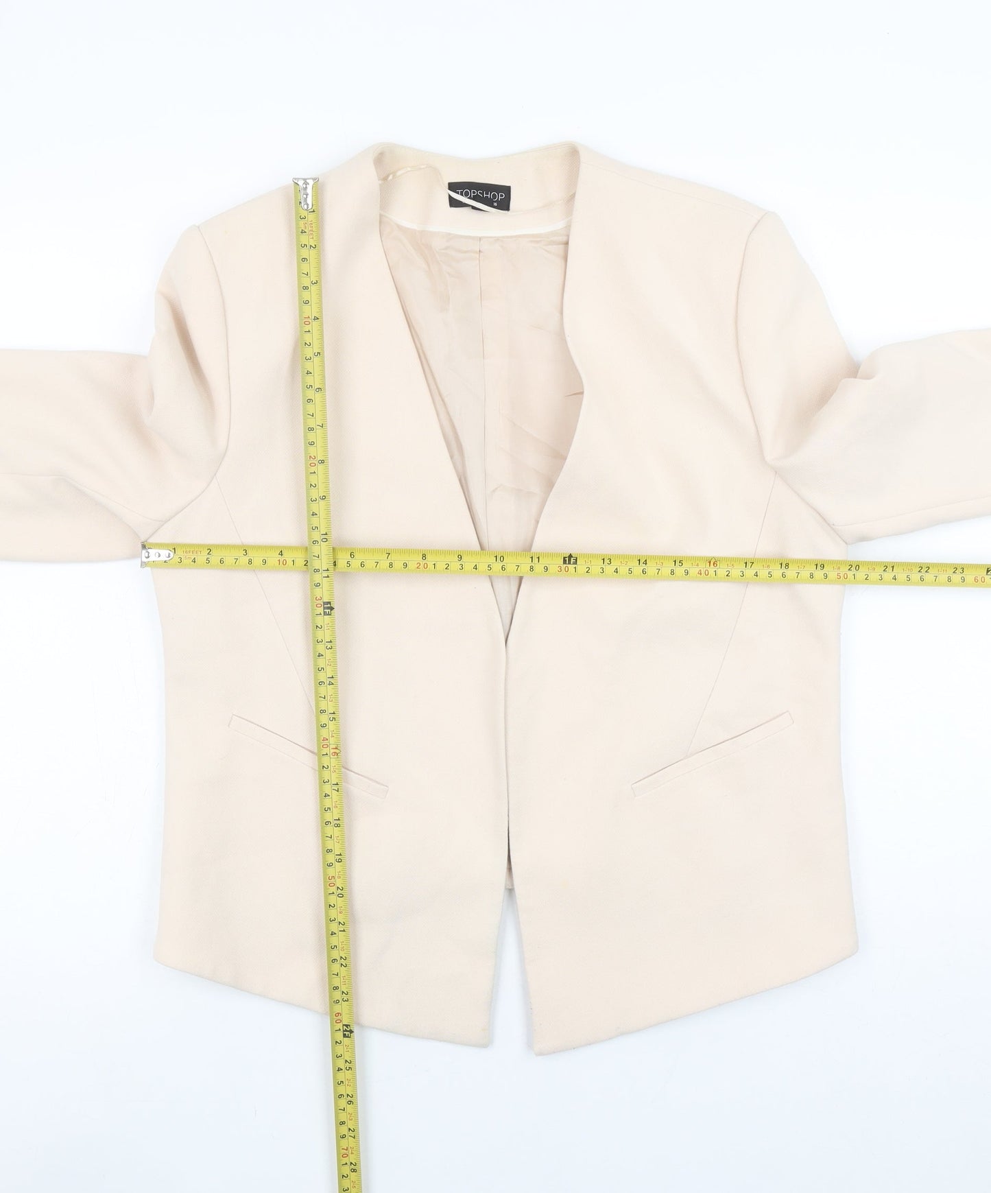 Topshop Women Beige Suit Jacket UK 16 Tailored Blazer Lined