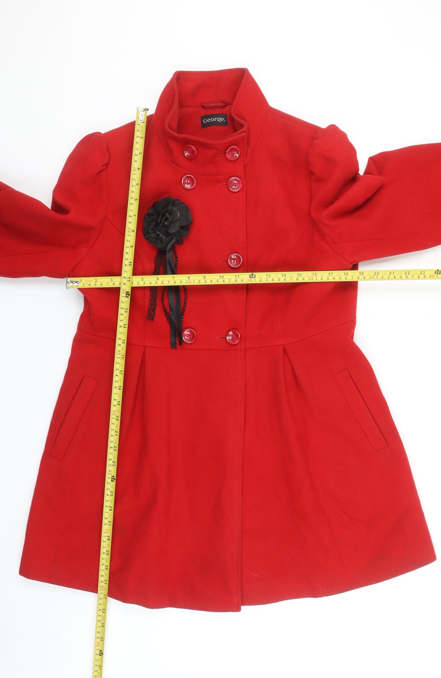 George Women’s Red Button Belted Trench Coat Size 16 Elegant Winter Style