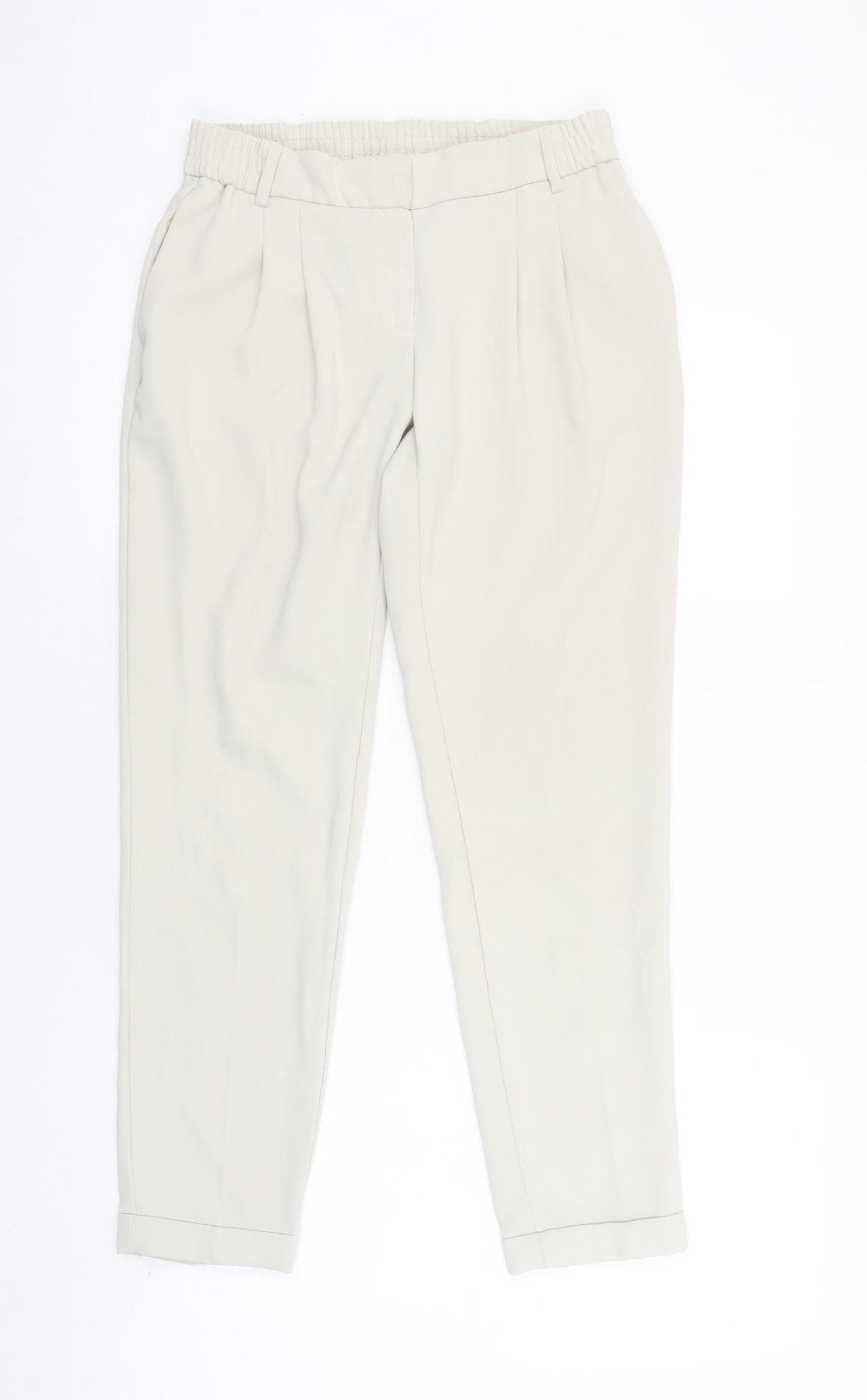 Mango Women Beige Tapered Pleated Trousers Size 6