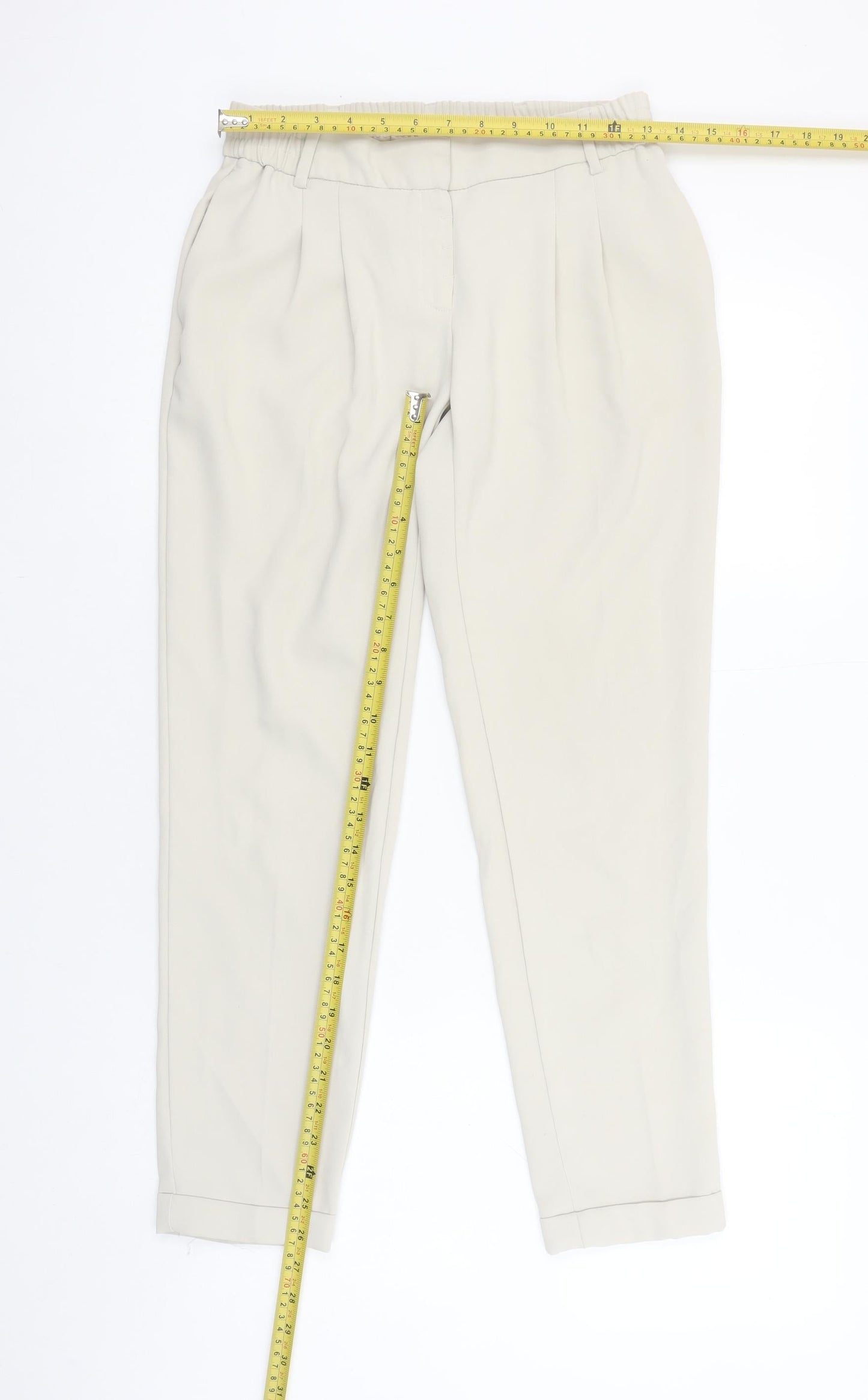 Mango Women Beige Tapered Pleated Trousers Size 6