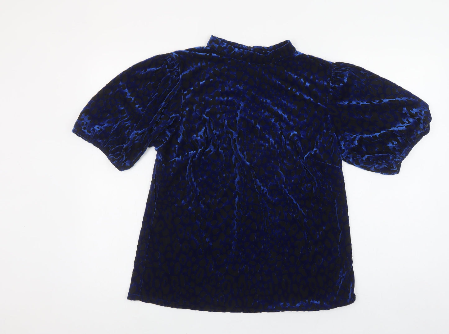 Monsoon Women’s Blue Velvet Animal Print High Neck Blouse Size L