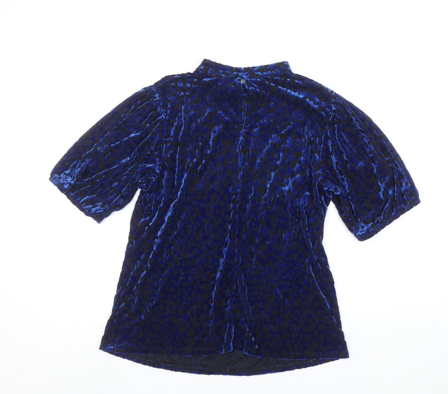 Monsoon Women’s Blue Velvet Animal Print High Neck Blouse Size L